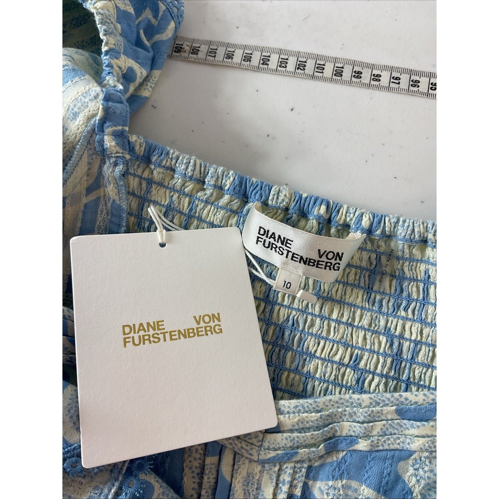 New Diane von furstenberg Oliver ruffled eylet midi dress blue Size 10 - Picture 5 of 11